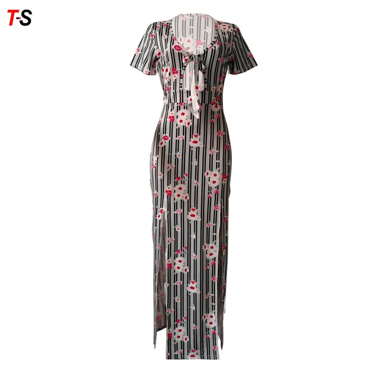 Sexy V-neck printing High waist Long skirt African clothing Kitenge Dress