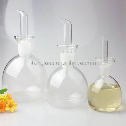 china wholesale super transparent hand made blown decorative glass vinegar condiment bottle for olive oil kitchen use