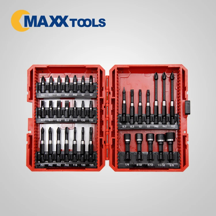 33pcs S2 impact screwdriver bits and socket sets in transparent plastic box