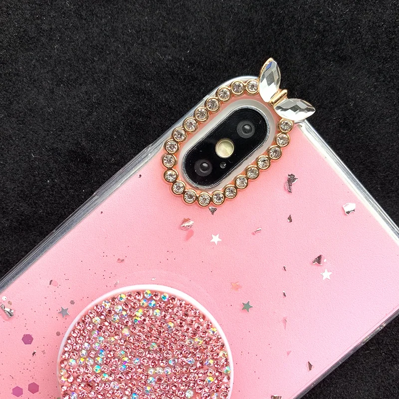 
Hot Sale Acrylic Case with Diamond Airbag Stand Holder Glitter Phone Case For Girls 