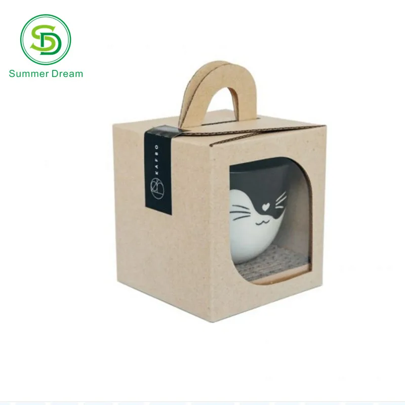 custom corrugated paper mug packaging box with window