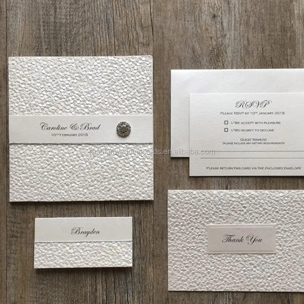Luxury Personalized Pretty Rose Embossed Pebble Paper Wedding Invitations