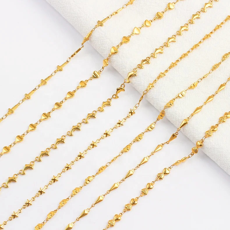 OUMI Simple Gold Chain Necklace Jewelry Stainless Steel Dolphin Link Necklace