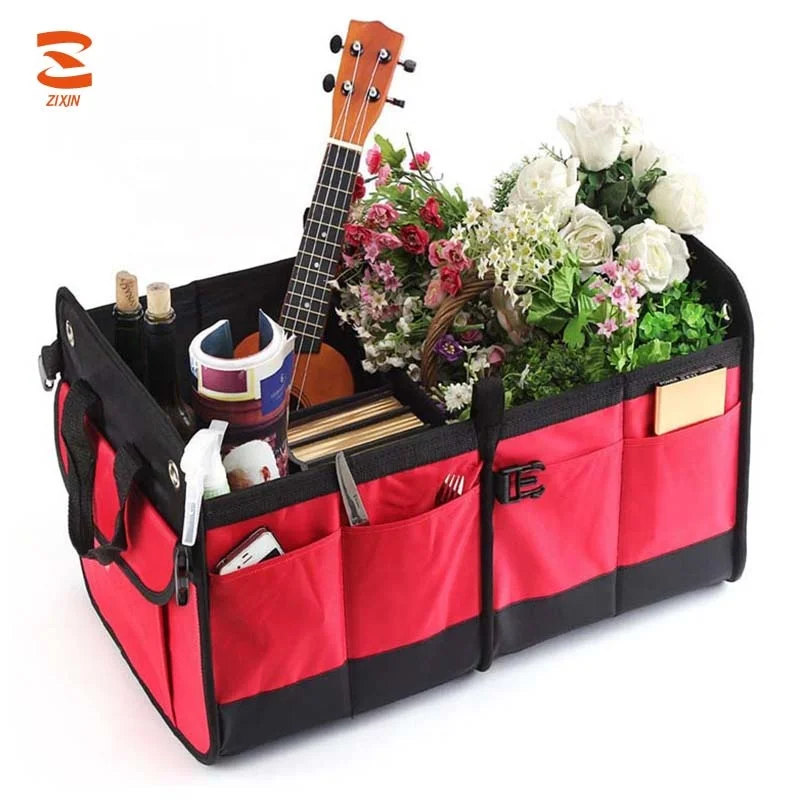 
Red Travel Universal Fit Folding Car Trunk Storage Box Auto Trunk Organizer for Grocery 