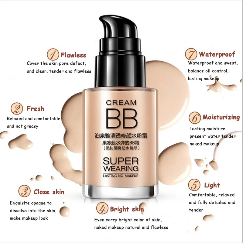 Увлажняющий BB-крем Bioaqua Тональная основа для ухода за лицом естественная Освежающая безупречная Косметическое покрытие отбеливающий консилер лица