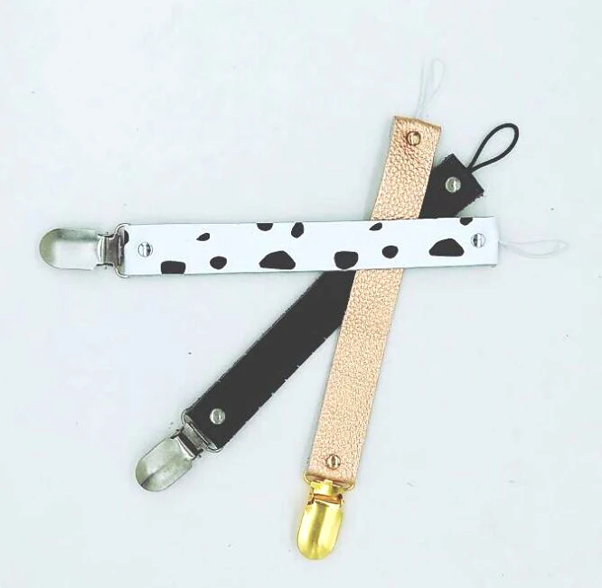 colorful custom print baby infant leather dummy clips pacifier holder