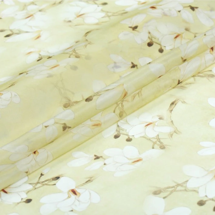 
High-end Printed 100% silk satin organza fabric 