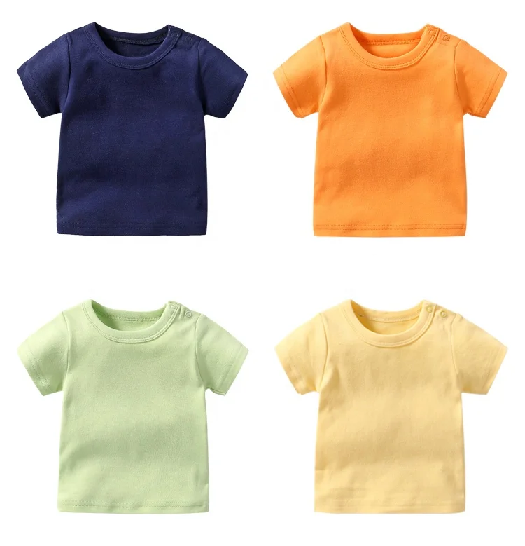 
Factory custom summer shoulder snaps short sleeve 100% cotton t-shirt for baby 