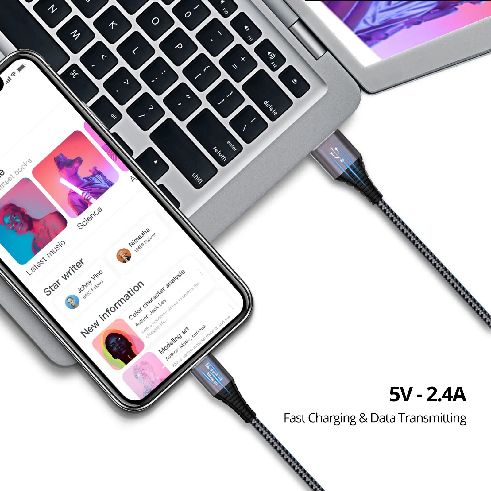 
3ft MFi certified Nylon braided USB A to 8pin C89 charging cable 5V 2.4A Aluminum alloy shell for iPhone XR 