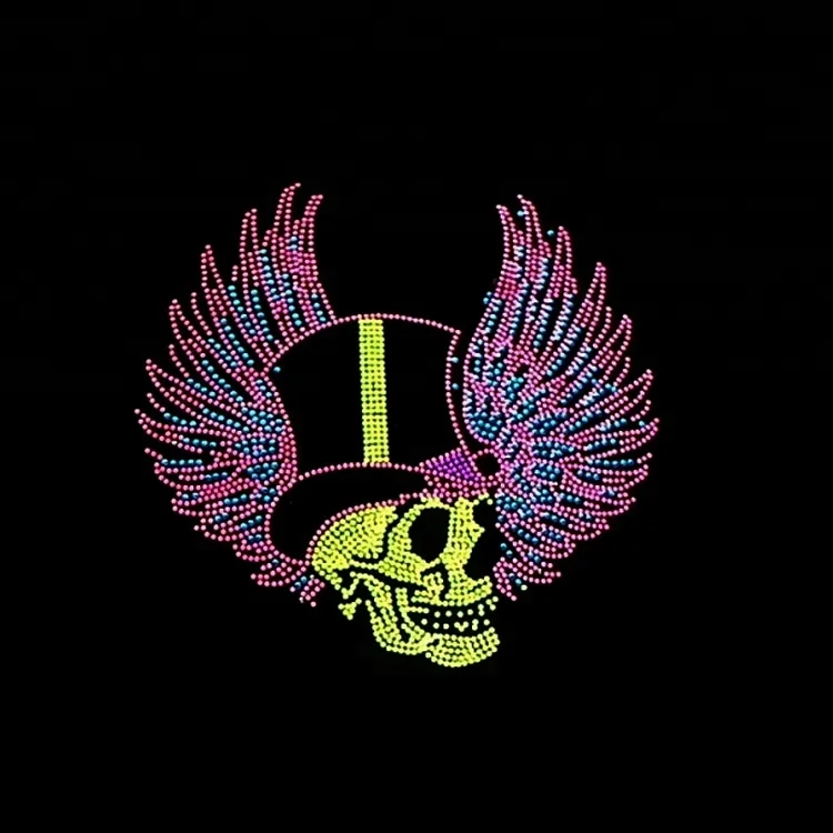 Custom Design Korea Manufacturers Skull Hotfix Rhinestone Transfer Strass Applique Flatback  For Garment