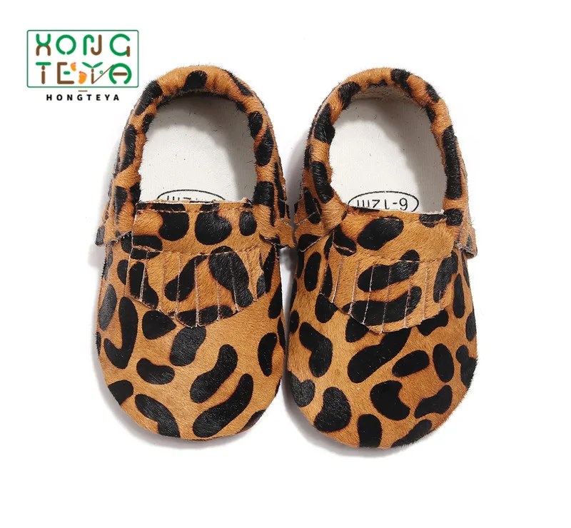 Genuine Leather Baby Boys Moccasins Plush Shoes Soft Crib Babe Leopard Print Sneakers For Newborn Kids Girl