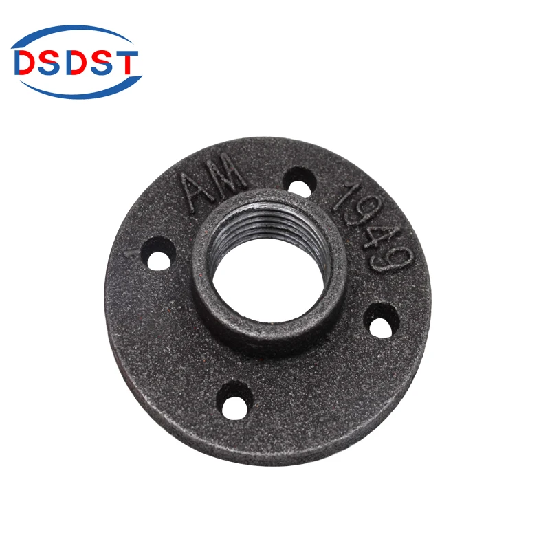 black metal pipe furniture malleable iron four hole flanges for industrial pipe book shelving