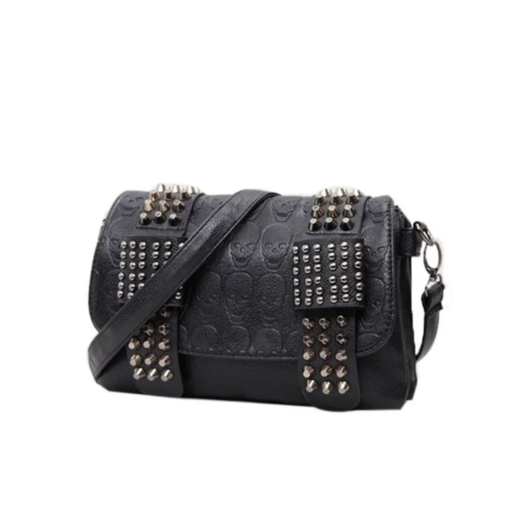 Bag Female Leather Handbags Rivet Black Skull PU Shoulder Bag Ladies Purse