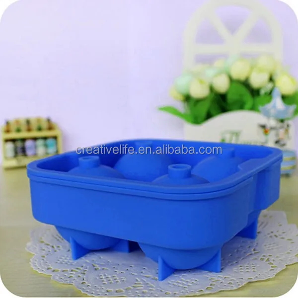 Hot Selling Round Ice Balls Maker Ice Cube Tray Four Large Sphere Molds for Whiskey Cocktails