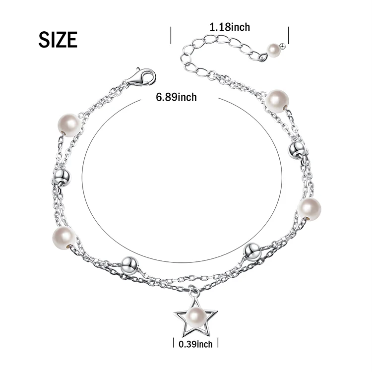 New product 925 Sterling Silver Star Charm Fresh Water Pearl Beads Adjustable Bracelet
