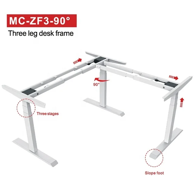 Chinese office furniture factory manufacture L shape adjustable height desk hardware