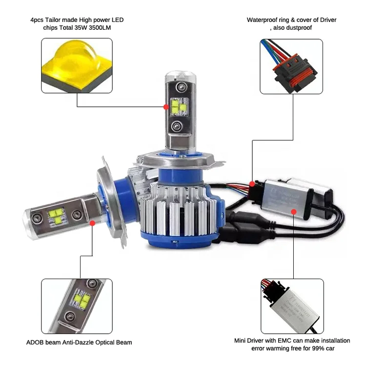 Auto Car Light Bulbs T1 Led H4 H7 H11 Led Light Headlight Bulb For Car