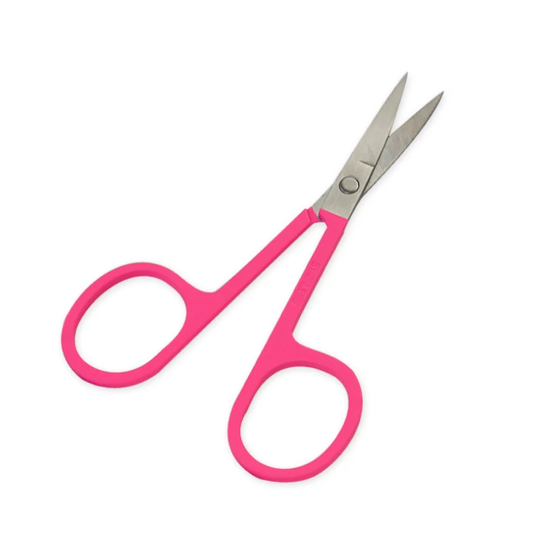 
Pink Small Stainless Steel Makeup Scissor Remover Curved Beard Eyelash Trimmer Eyebrow Scissors 