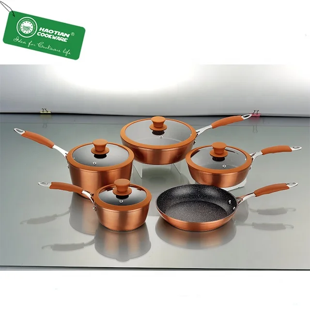 Aluminum forged copper cookware set with Silicone Stainless Steel handle