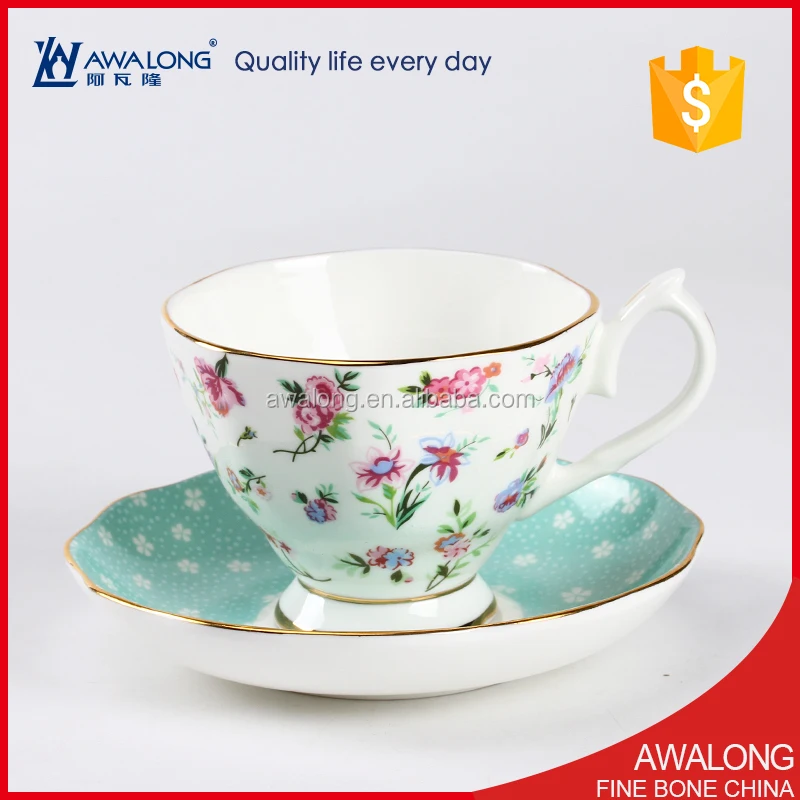 Garden tea gift set for family / fine bone porcelain 4 sets cups saucers tea pot set