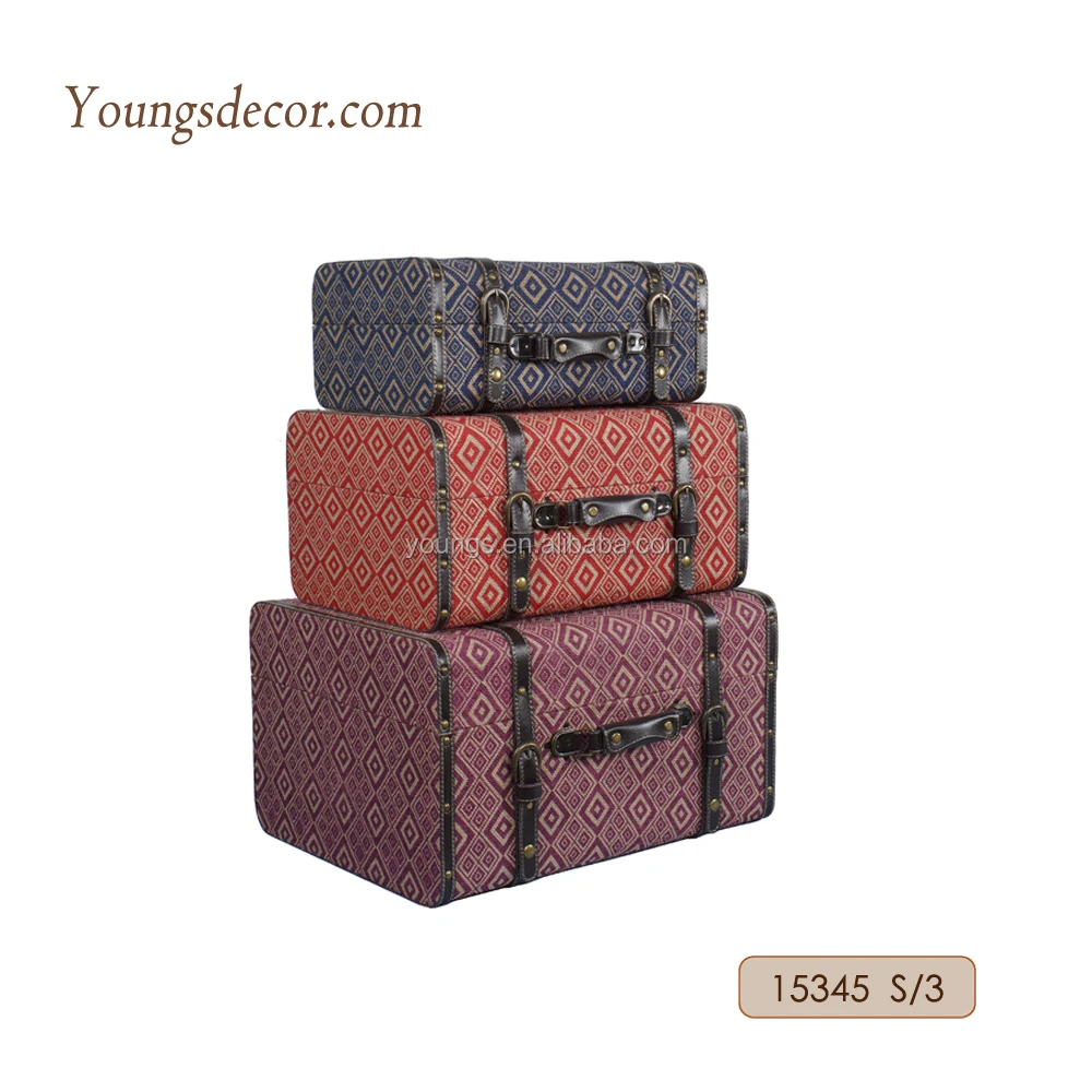 Decorative Handmade Wooden Storage Luggage Suitcase Chest Set
