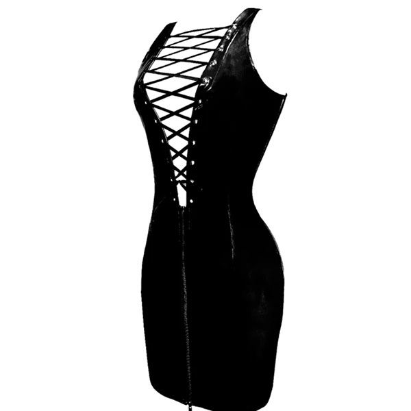 Wholesale Good Quality Dress Women PVC Dress Lady Black Leather Dress