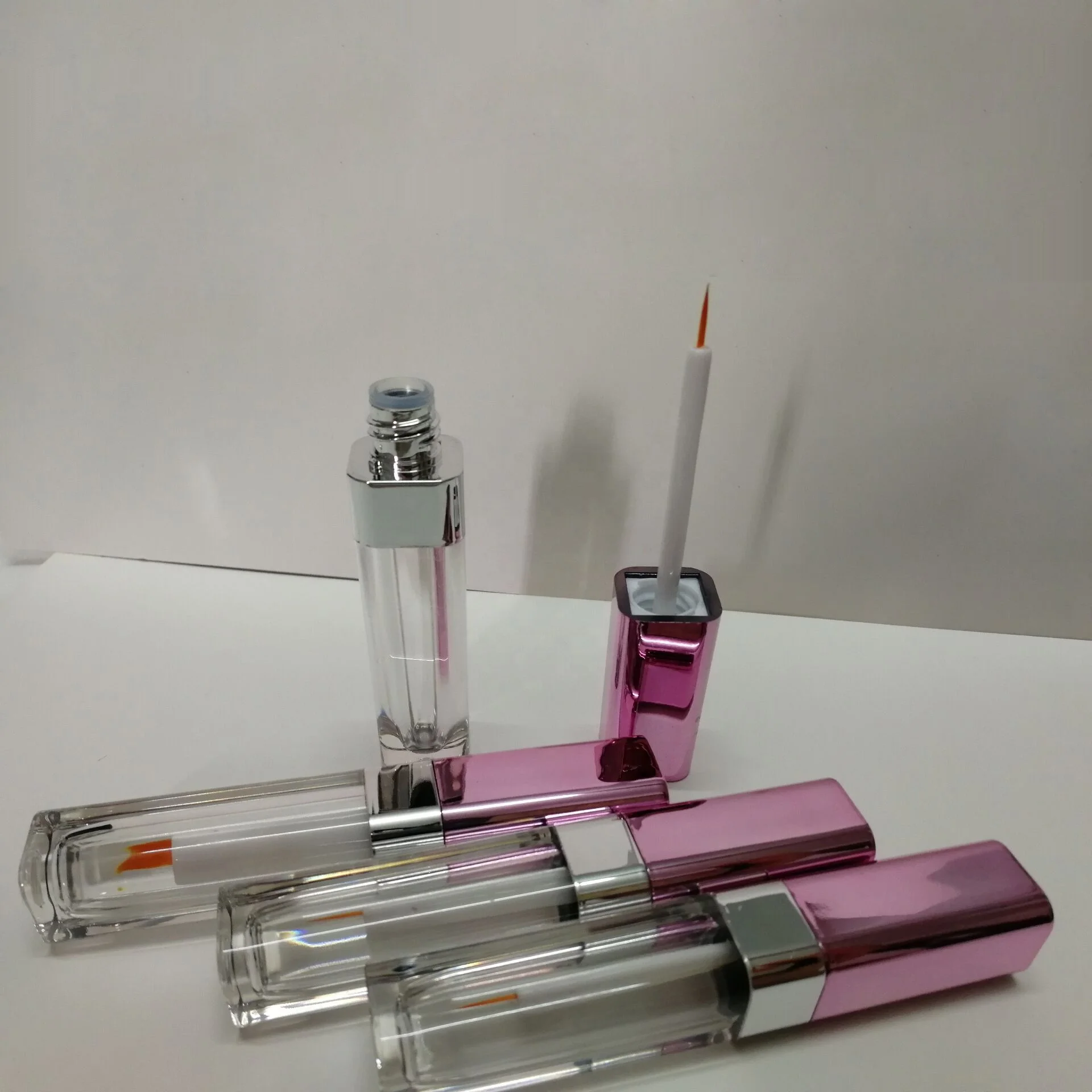 
5ml pink square clear plastic cosmetic eyelash growth serum tube packaging container 