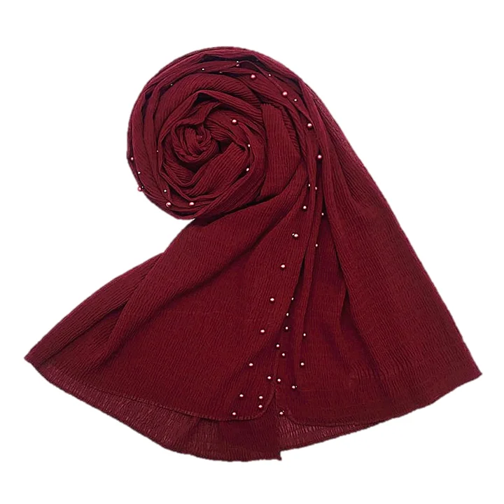 Wholesale crinkle chiffon hijab with pearls pleated chiffon scarf