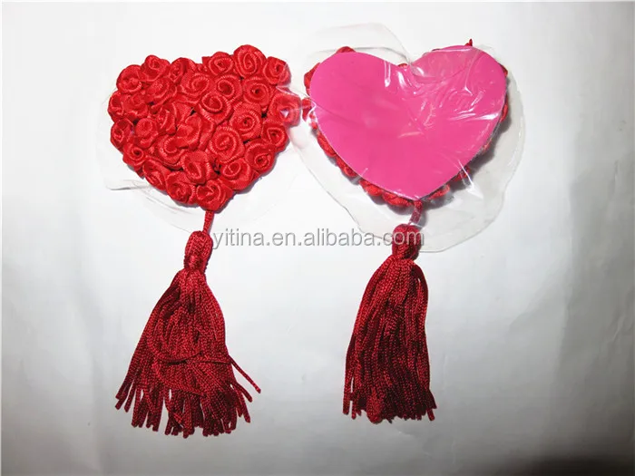 Hot girls Sexy Red Rose Flower Heat-shaped Red Tassel Adhesive Nipple Cover