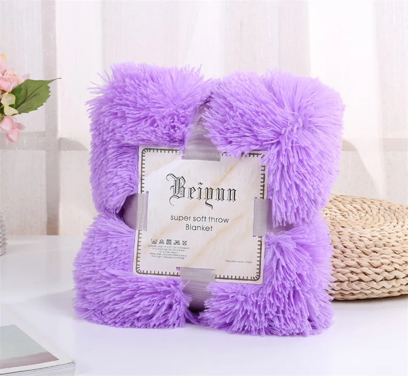 PV Plush Sofa Throw Blanket 2 Ply Long Hair Custom Size Luxury Plain Solid Winter Super Soft Faux Fur Fleece 100% Polyester