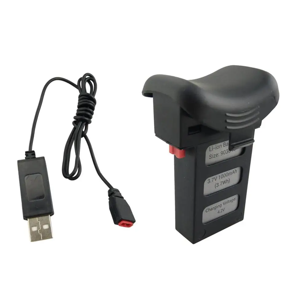 3.7V 1000mAh lithium battery with USB charging cable for HS110D remote drone lithium battery black