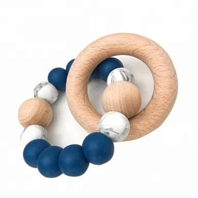 
Custom BPA Free baby silicone teether beads wooden silicone wood teething toys/silicone baby teether 
