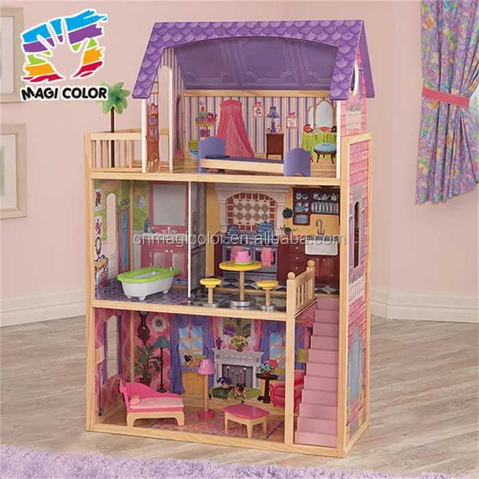 wholesale children luxurious and attractive wooden modern dollhouse new design kids toys gifts wooden modern dollhouse W06A223