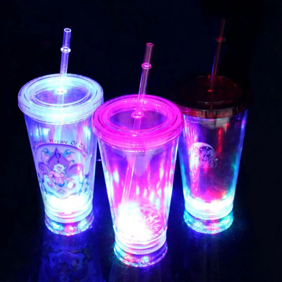 Promotional Custom Colorful  Straw Flashing  Juice Led Cup For Bar Party