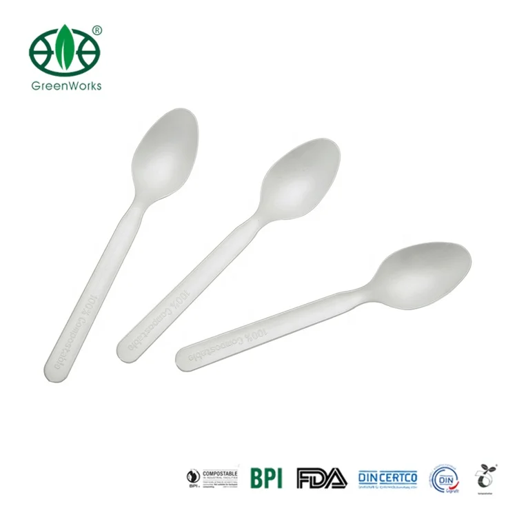 2021 High Quality flatware spoon cPLA compostable disposable 7 inch spoon Bulk flatware dinnerware sets