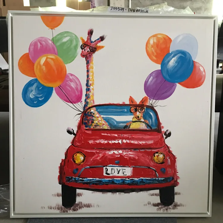 Modern Textured Painting Animal Giraffe Oil Painting On Canvas Stretched By Plastic Frame