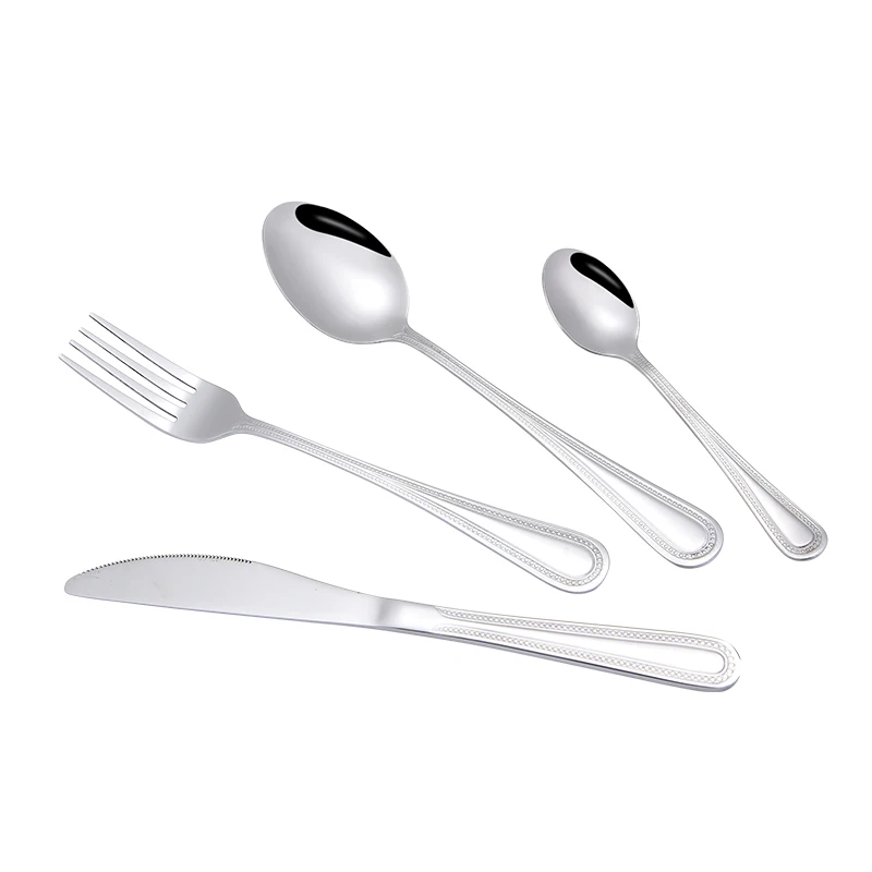 High Quality Mirror Polish Reusable Stainless Steel Bead Point Cutlery Set Includes Forks for Dinner and Tea Flatware Sets