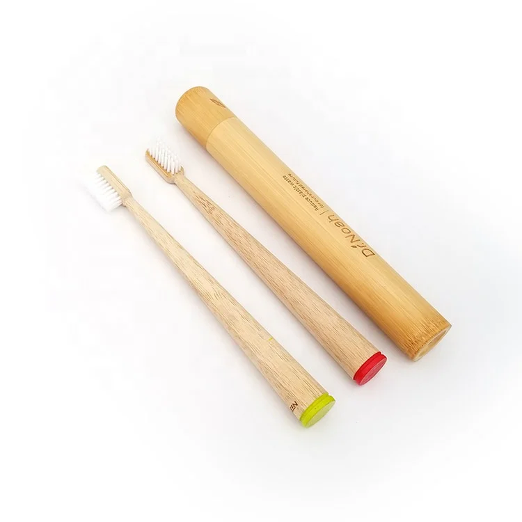 Adult Kids Custom Logo Biodegradable Bamboo Wood Toothbrush with bamboo tube case for travel