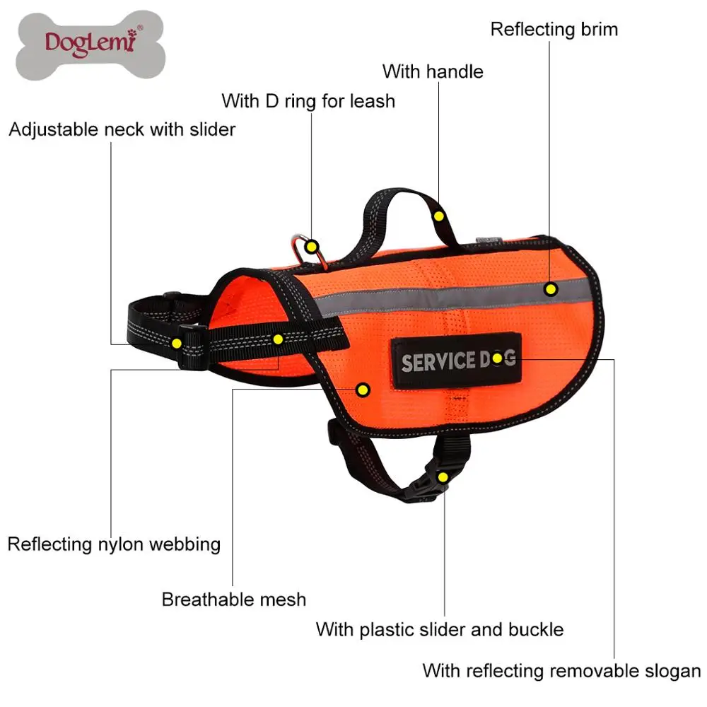 Reflecting Service Dog Vest Dog Harness with Handle and 2 Free Removable Patches