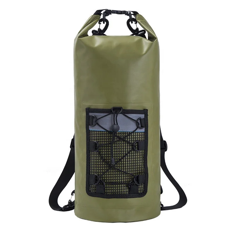 Custom Logo 500D Tarpaulin PVC Dry Bag Diving Riding Waterproof  Backpack With Mesh Pockets & Reflective Stripe