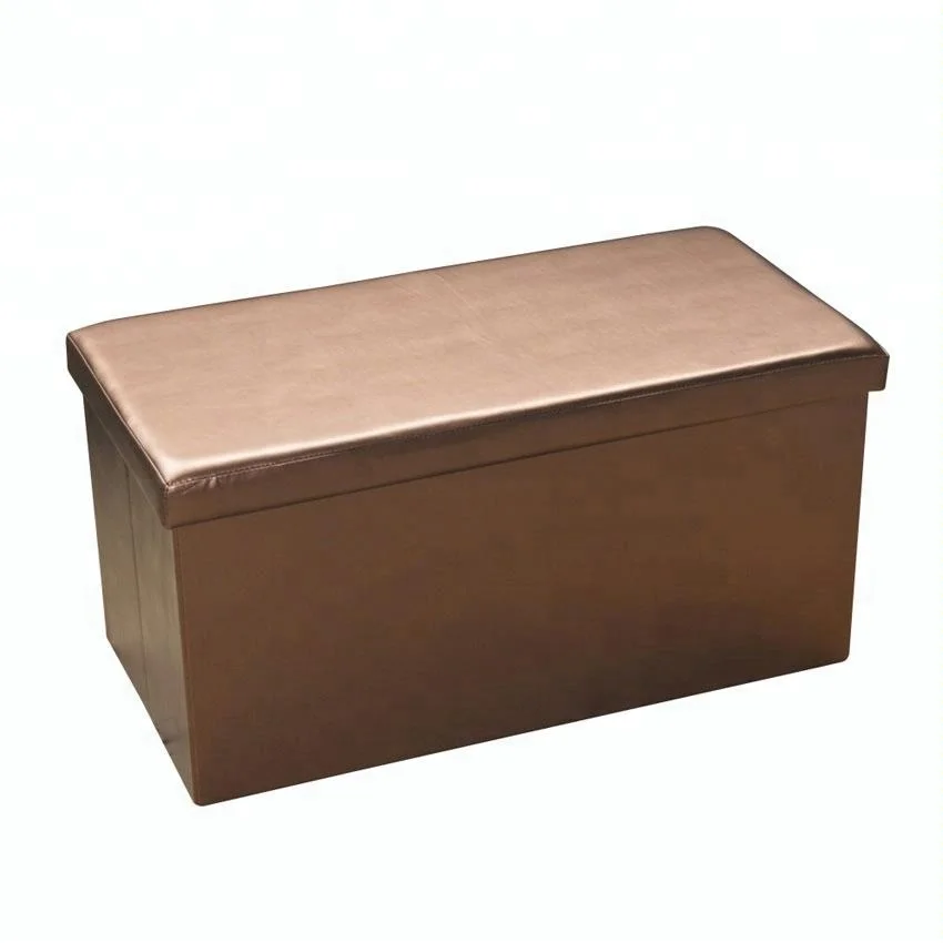 Gold Color PU Leather Collapsible Storage Ottoman Pouffe