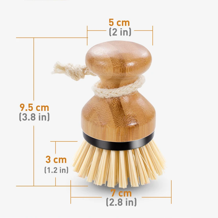 Masthome Household  Bamboo short Handle Bamboo dish scrub cleaning brush for kitchen with linen rope hook
