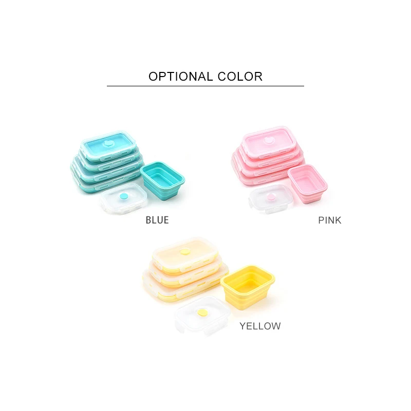 Set Of 4 China Supplier Wholesale Bpa Free Silicone Safe Camping Foldable Storage Lunch Box