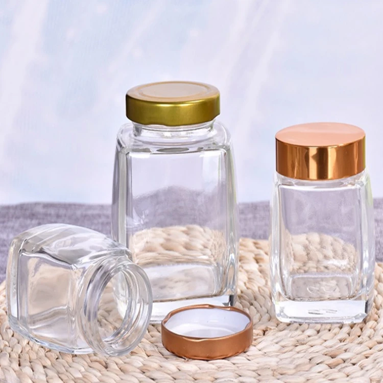 
Unique Square Shape 750Ml 375Ml 500G 1000G 1Kg Honey Bottle Glass Honey Jam Jar With Aluminum Lid 