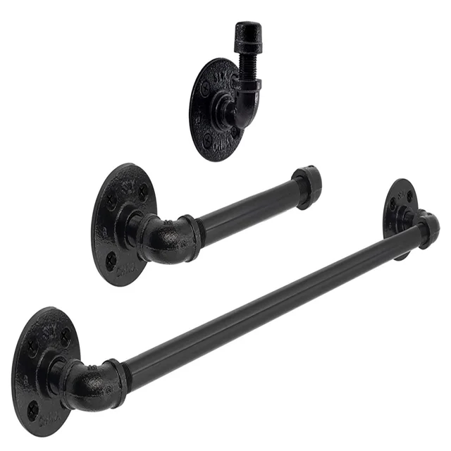 black decorative floor flange bathroom pipe fittings used for black industrial pipe towel hanger wall hook