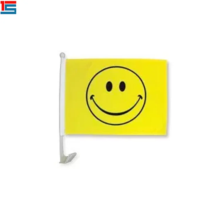
Happy face flag polyester flying smiley face yellow car flag 