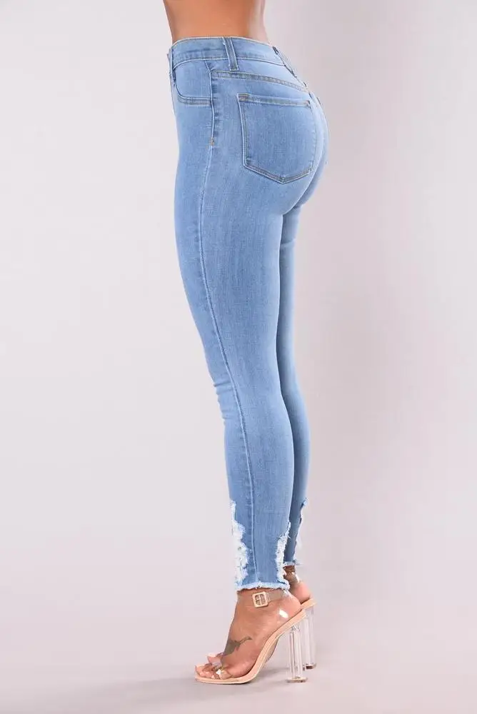 New design high waist stretch skinny denim distressed jeans women