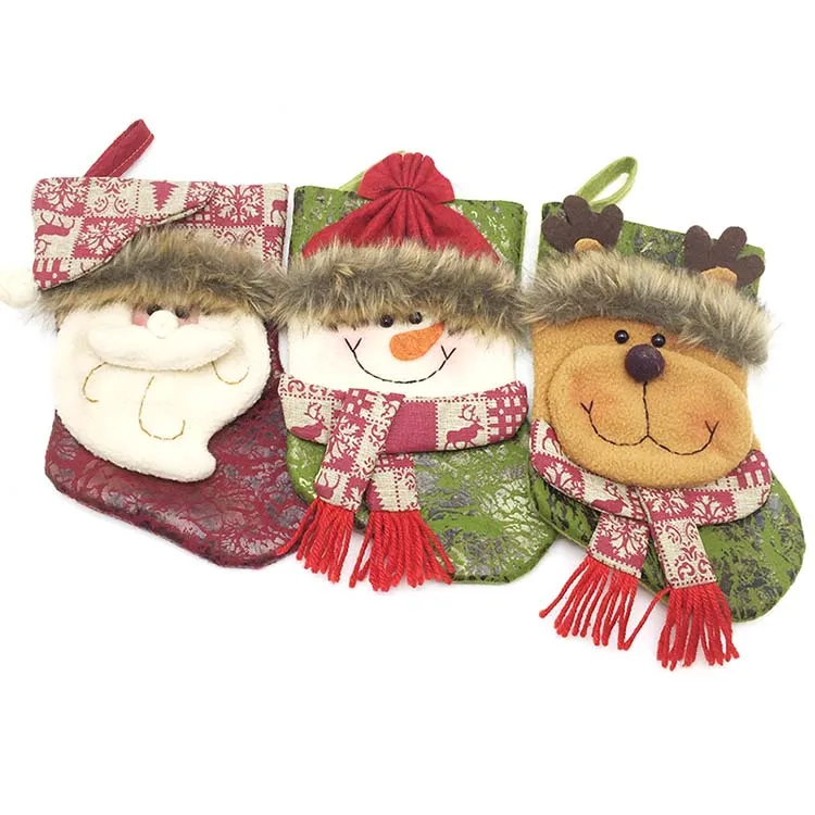 Hotsale mini plush animal head pet christmas stocking for kids gift and home decoration