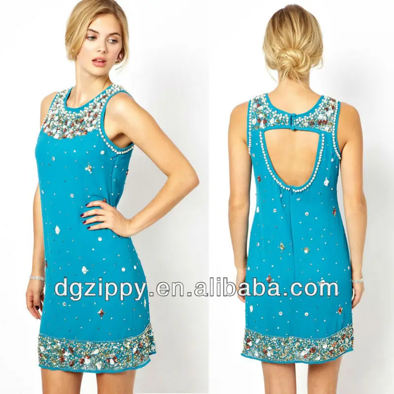 Frock and frill embellished shift dress with sequin neckline wholesale women clothing