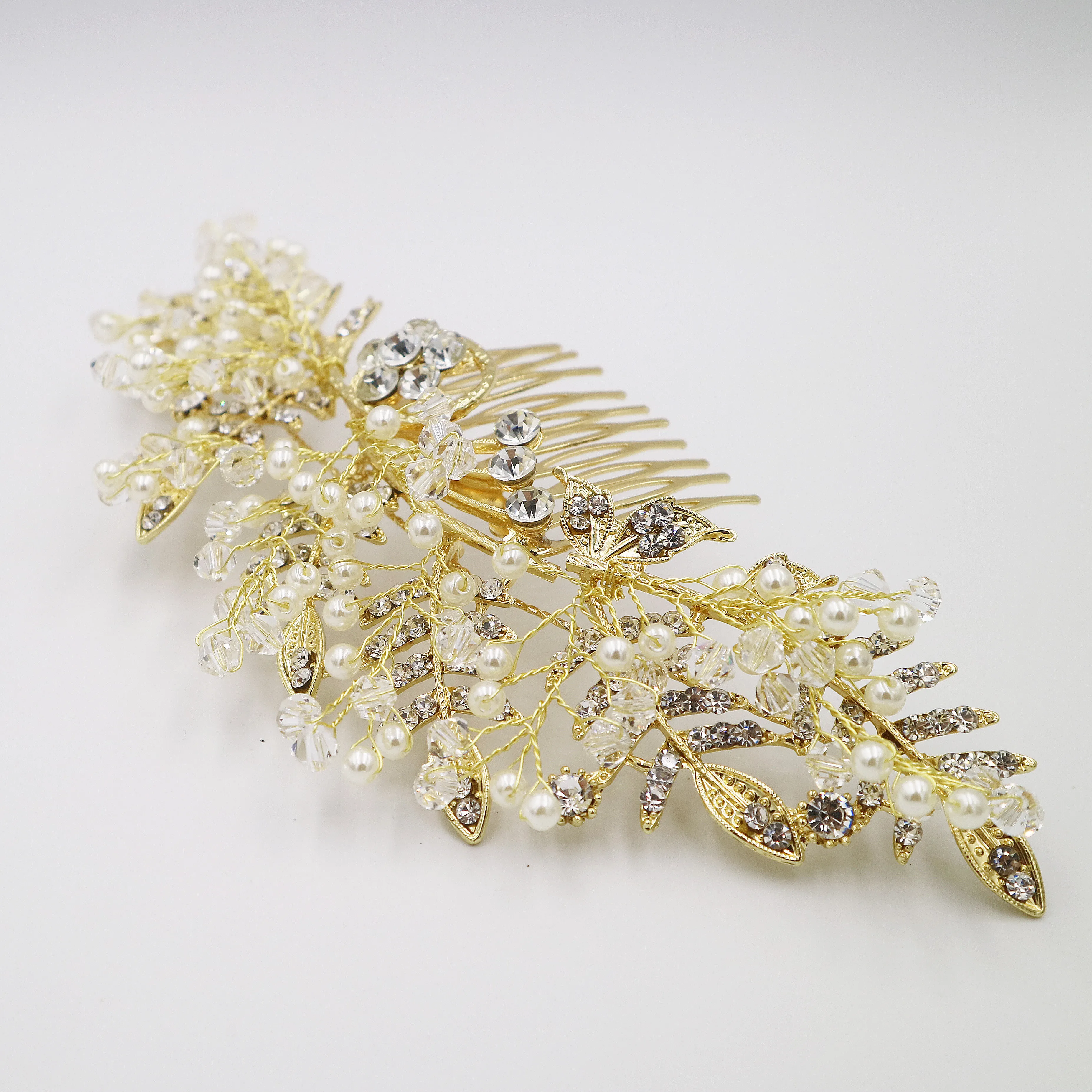 Bridal handmade hair accessories pearl crystal bridal hair headdress wedding bride hair vine gold combs for women